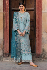 ice blue imrozia Pakistani embroidered organza dresses by Aizah store