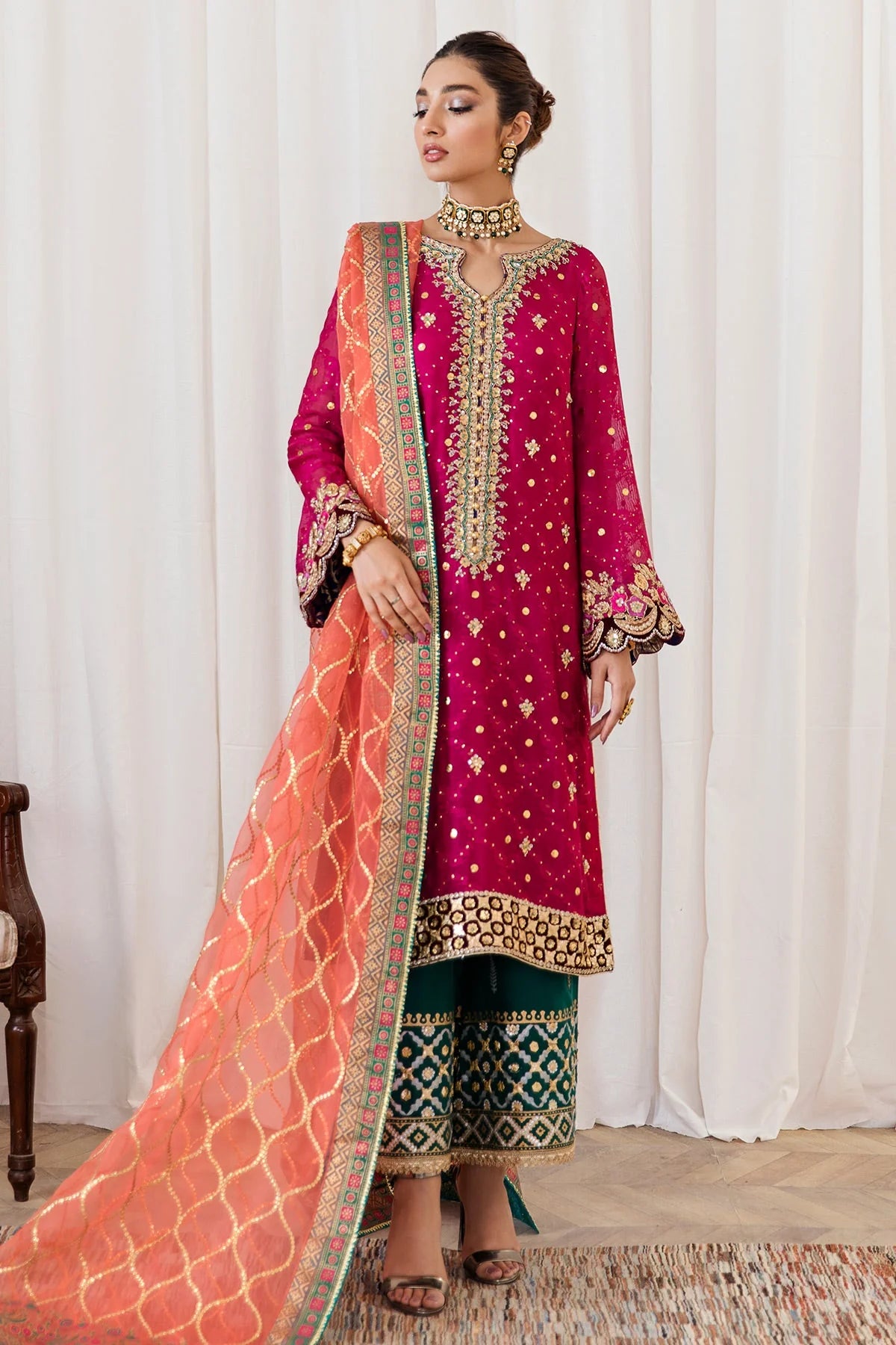Aizah S71: Lawn Embroidery Dress 3Ps Bamber Chiffon Dupatta