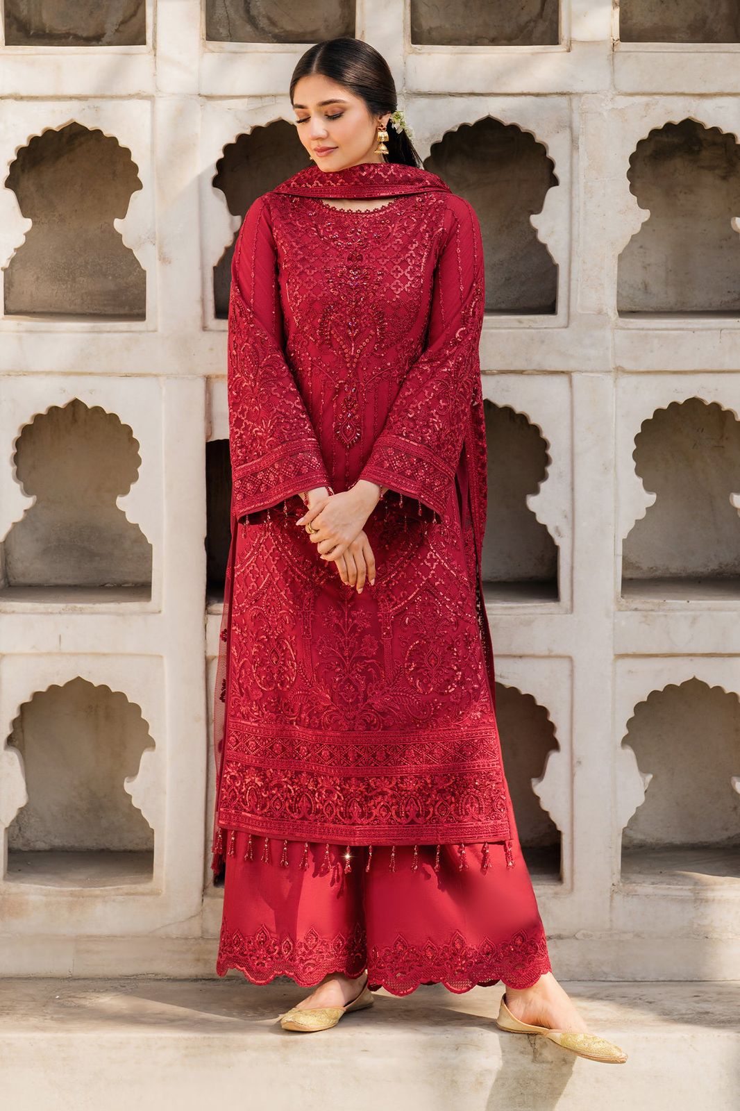 IMROZIA SOFT NET HEAVILY EMBROIDERY DRESS 3 PIECE 2338