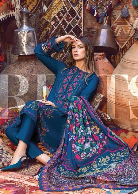 MARIA B LAWN EMBROIDERY DRESS WITH PRINTED SHAWL 3 PIECE UNSTITCHED
