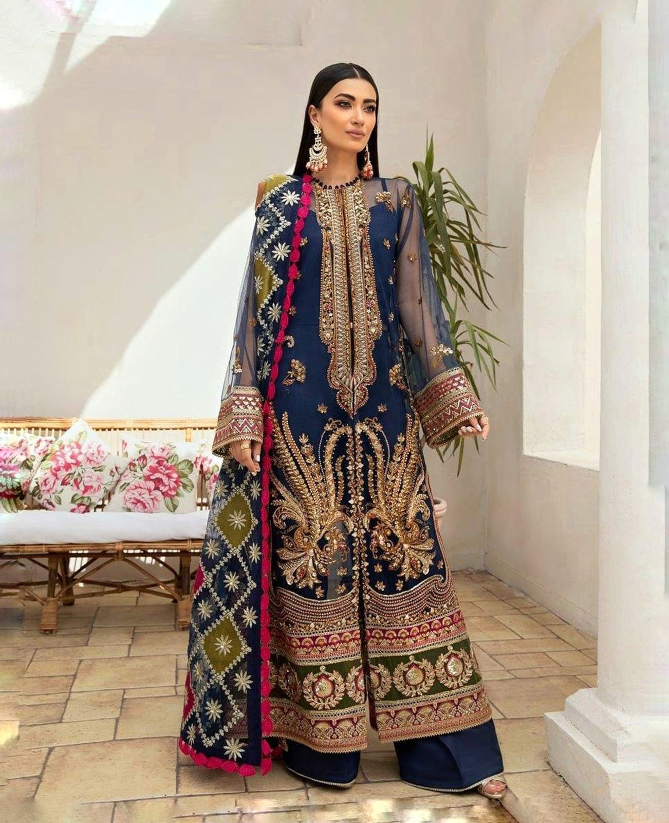 MARYAM HUSSAIN SOFT ORGANZA HEAVILY EMBROIDERY WITH HAND EMBELLISHMENTS WORK 3 PIECE