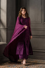 AZURE EMBROIDERY CHIFFON DRESS 3 PIECE