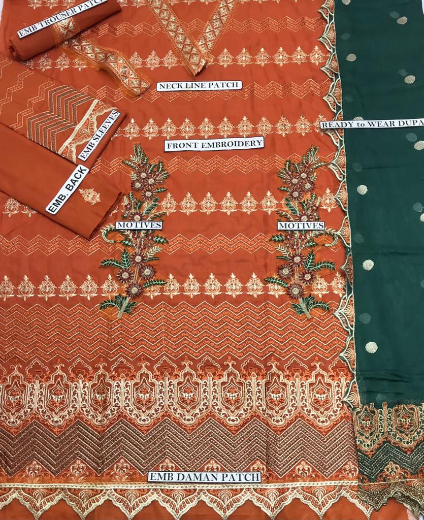 Aizah D70: Lawn Heavy Embroidery Dress Bamber Chiffon Dupatta