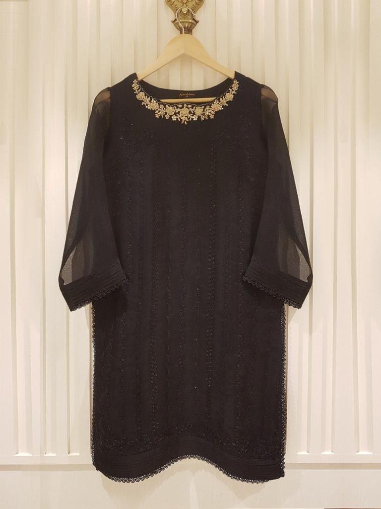 AGHA noor black pakistani dresses shalwar kameez organza 