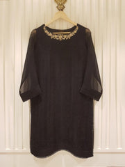 AGHA noor black pakistani dresses shalwar kameez organza 