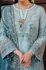 Light blue IMROZIA Heavily Embroidered Organza Dress  by Aizah store