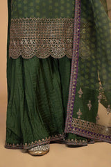Maria b Green embroidered organza fabric online three piece suit by aizah store