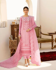PINK AKBAR ASLAM  hand embelished embroidery organza suits by aizah store