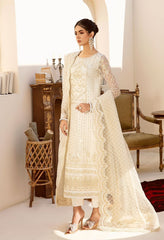akbar aslam beige white organza dress by aizah store