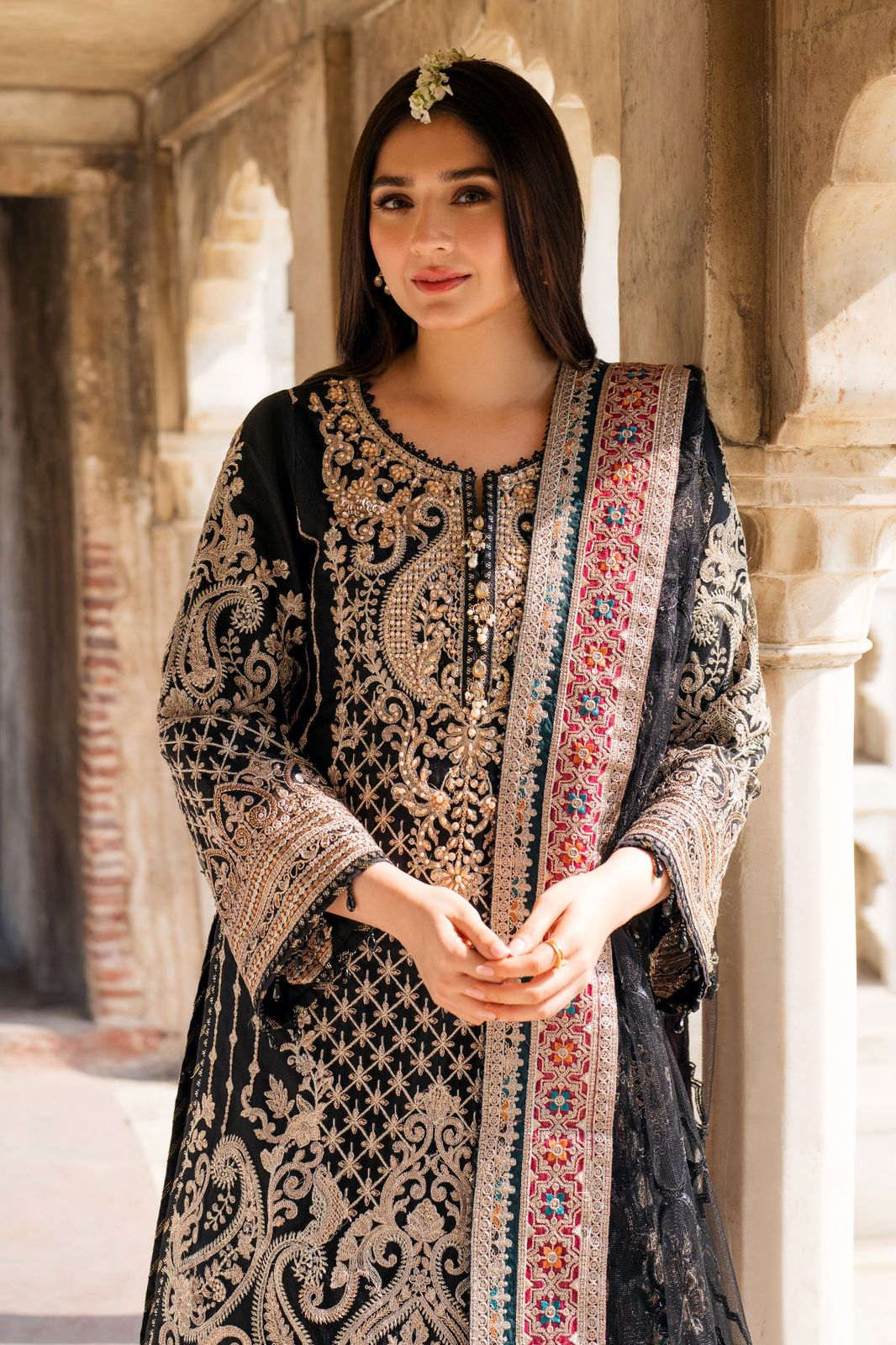 black and gold wedding dress 3 piece embroidered suit by aizah store