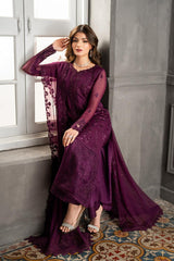 AZURE EMBROIDERY CHIFFON DRESS 3 PIECE