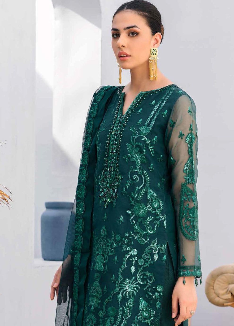 EMAAN ADEEL SOFT NET HEAVILY EMBROIDERY WITH HAND WORK 3 PIECE UNSTITCHED